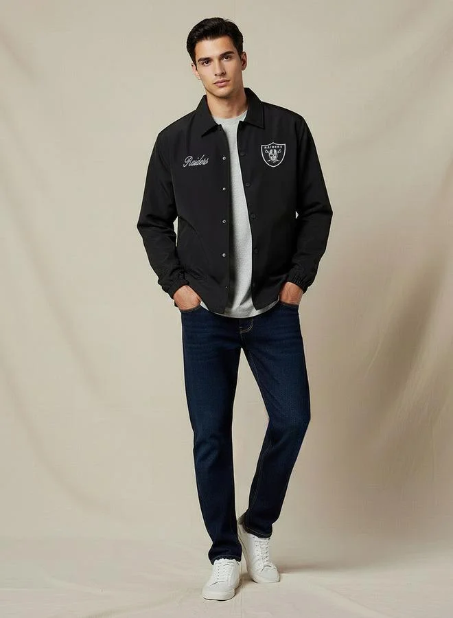 اس بي كاركترز Men Relaxed Fit Raiders Logo Embroidered Coach Jacket